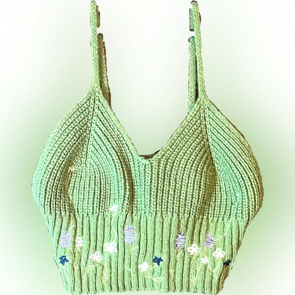 Green Knitted embroidered crop top